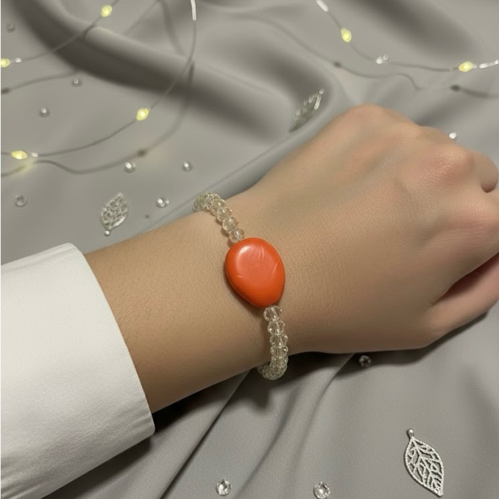 Elegant Orange and Clear Beaded Bracelet “Give Thanks with Style”